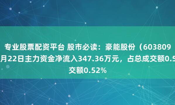 专业股票配资平台 股市必读：豪能股份（603809）5月22日主力资金净流入347.36万元，占总成交额0.52%