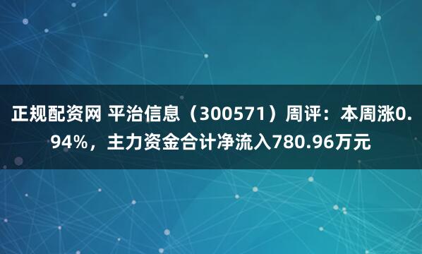 正规配资网 平治信息（300571）周评：本周涨0.94%，主力资金合计净流入780.96万元