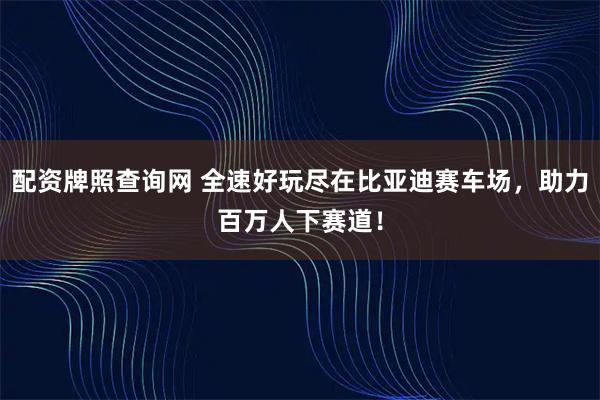 配资牌照查询网 全速好玩尽在比亚迪赛车场，助力百万人下赛道！